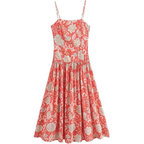 Zara Red and White Floral Drop Waist Dress - Picture 6 of 6